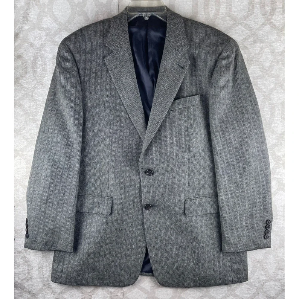 Lauren Ralph Lauren Sport Coat Mens 42R Gray Excellent Herringbone Lambswool